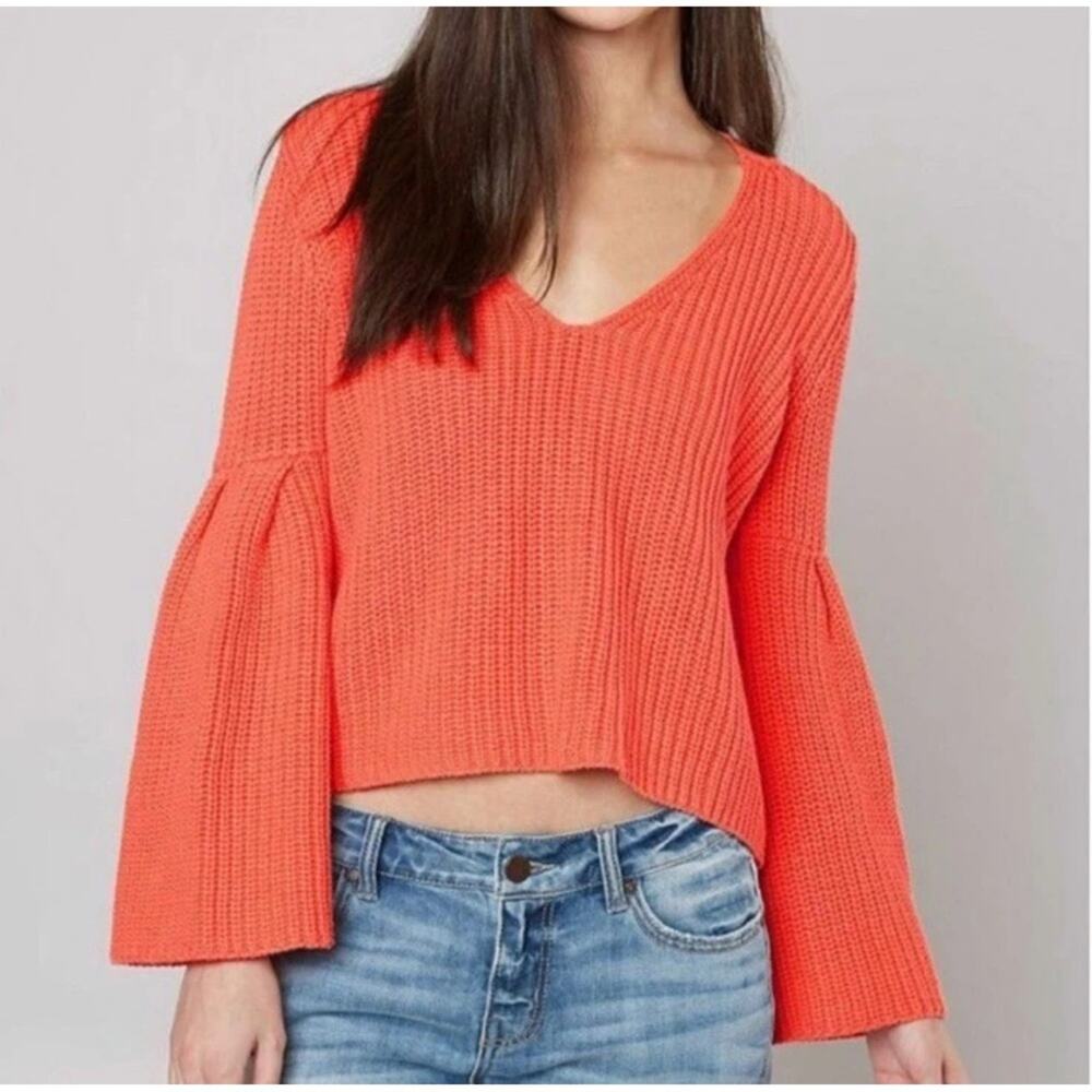 Free People Damsel Knit Bell Sleeve Pullover Sweater Coral‎ Size Small